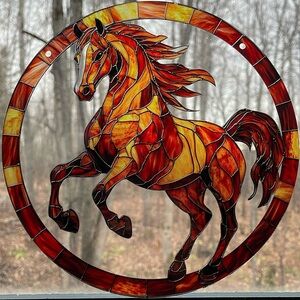 Suncatcher Acrylic Brown Horse Barn Animal 8” Faux Stained Glass Country Western